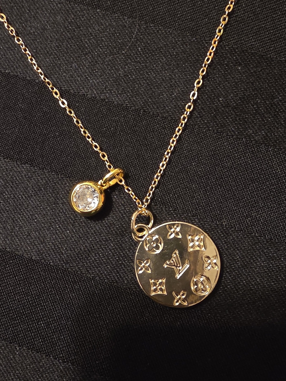 Upcycled Louis Vuitton Gold Pavé Crystal Round Pendant With 1 Ct Moissanite - Picture 6 of 8